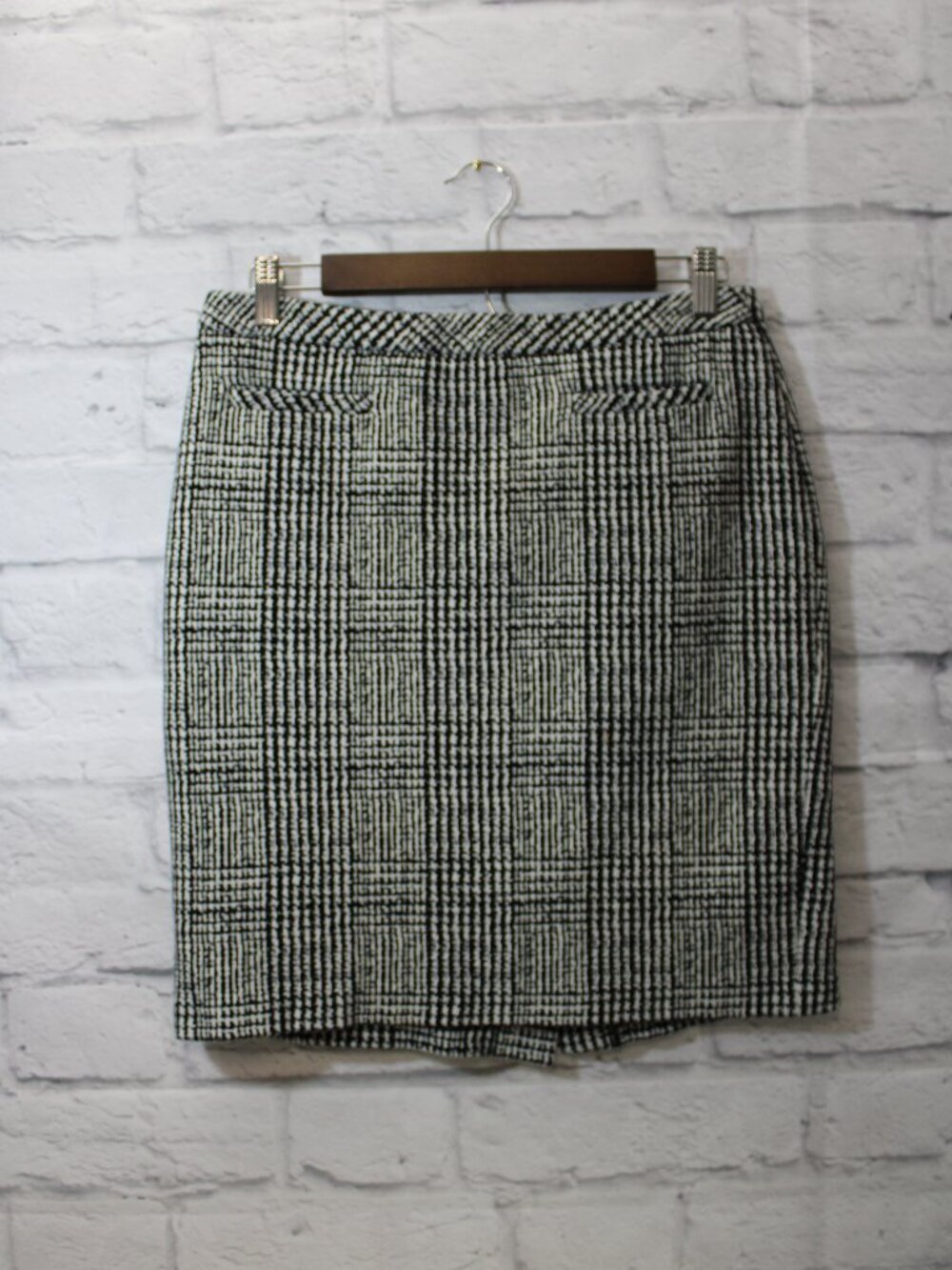 Talbots Petites 8P Black White Houndstooth Check Straight Office Mini Skirt